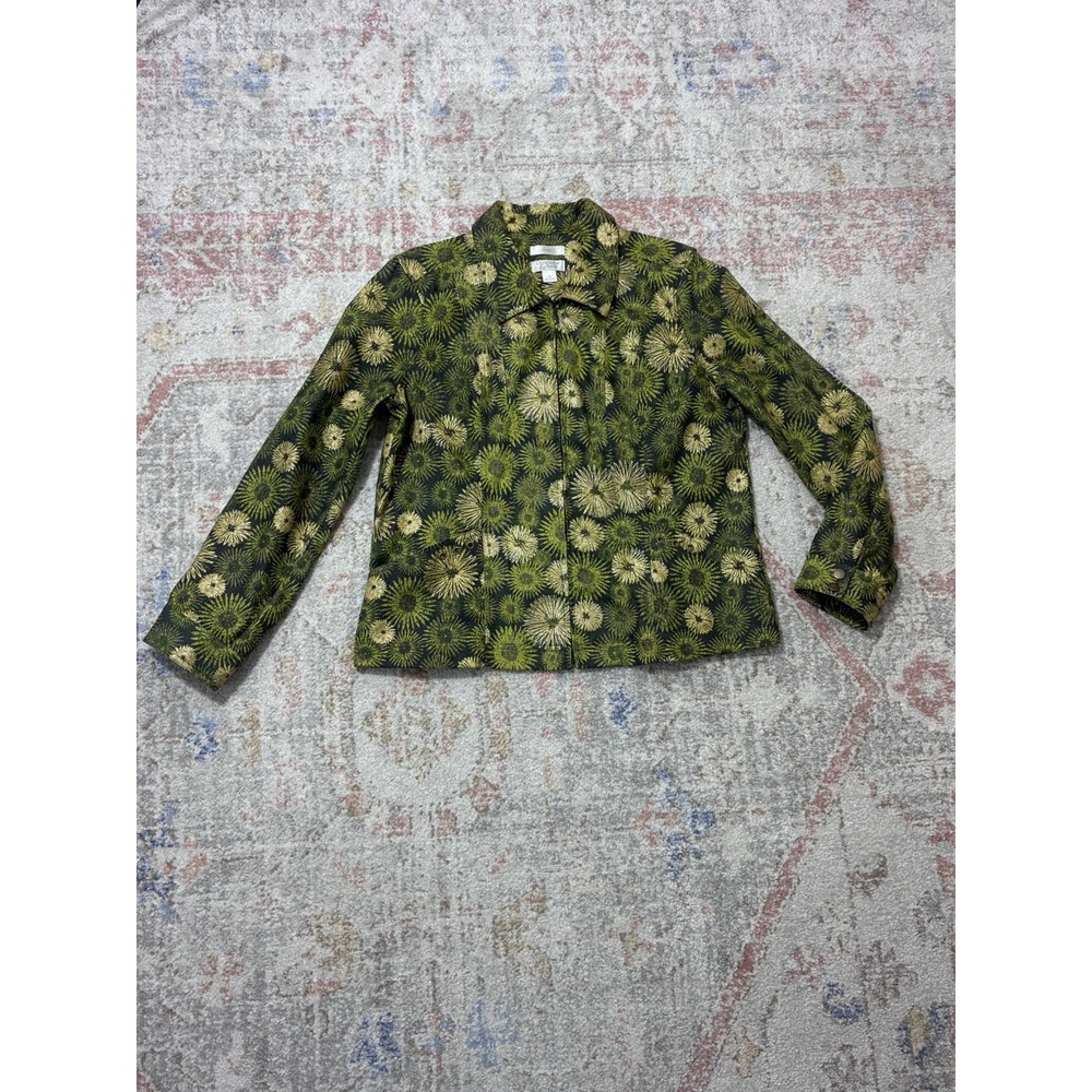 Christopher Banks Metallic Gold Green Starburst Y2K Floral Jacquard Zip Up XL